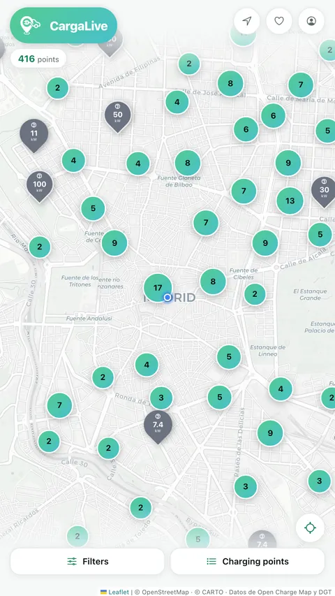 Map of charge points in Madrid