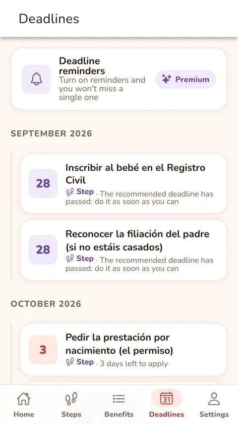 Deadlines: every due date, in order