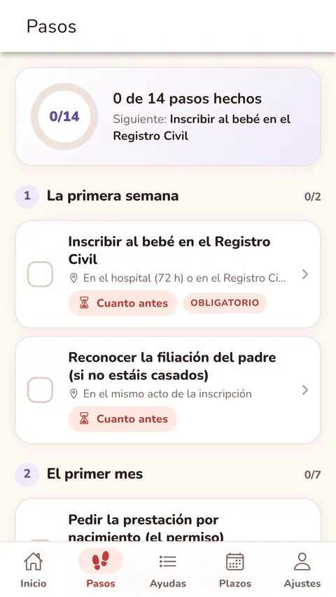 Pasos: los trámites al nacer, por fases