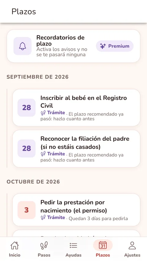 Plazos: todas las fechas límite, en orden