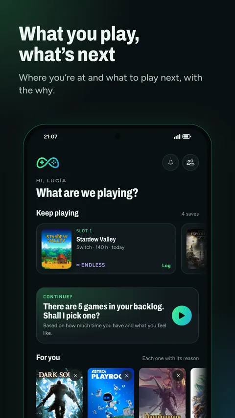 Home: what to play, what you're playing and recommendations