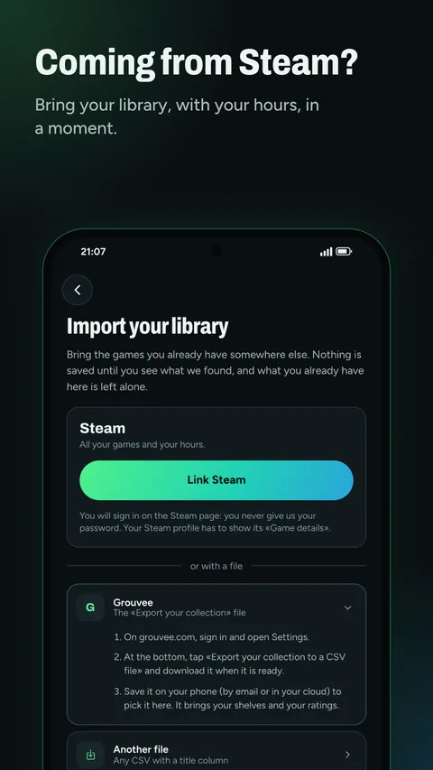 Importing your library from Steam or other apps