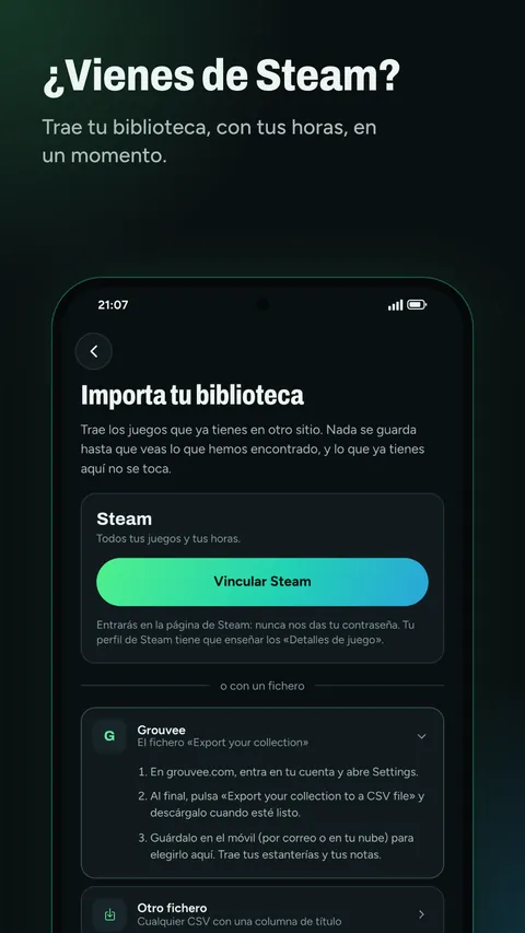 Importar tu biblioteca de Steam o de otras apps