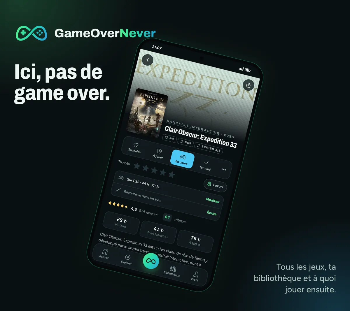 GameOverNever : Ici, pas de game over. Tous les jeux, votre bibliothèque et à quoi jouer ensuite.