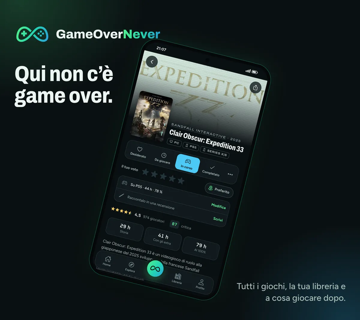 GameOverNever: Qui non c'è game over. Tutti i giochi, la tua libreria e a cosa giocare dopo.