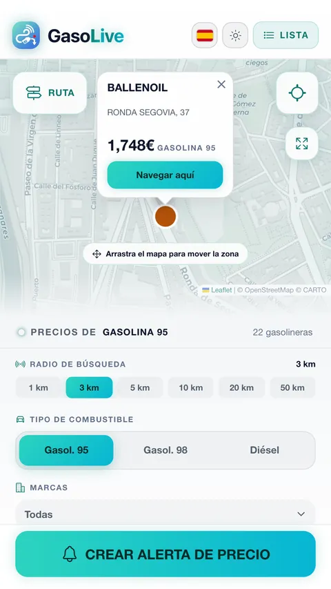 Mapa de gasolineras de Madrid con sus precios