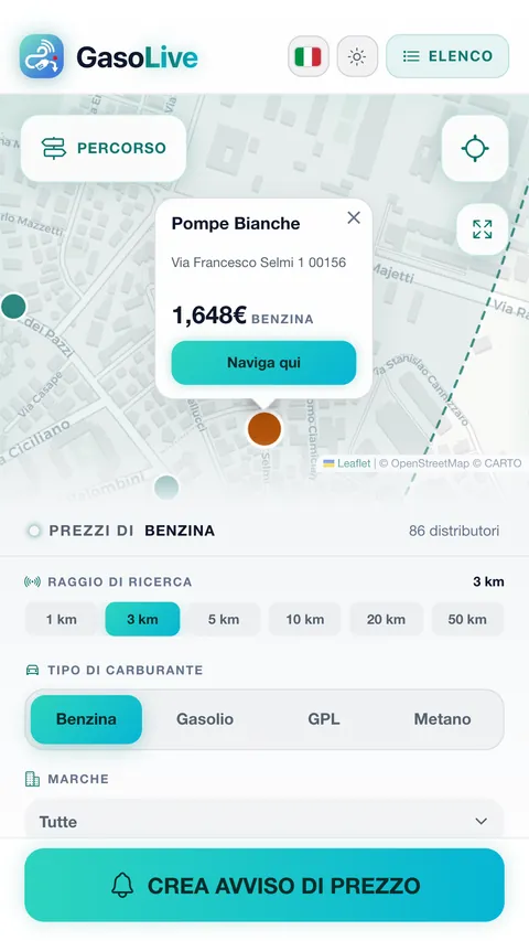 Mappa dei distributori di Roma con i prezzi