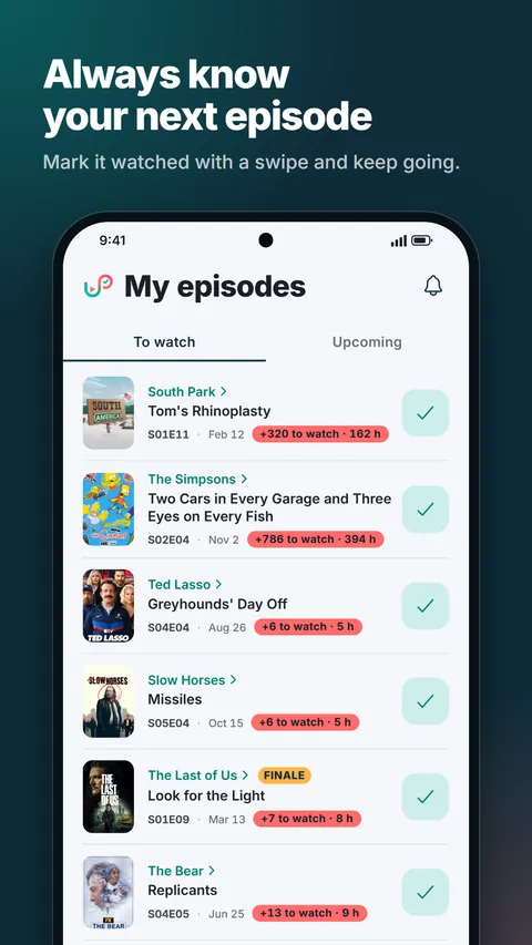 My episodes: the next episode of each show, ready to mark