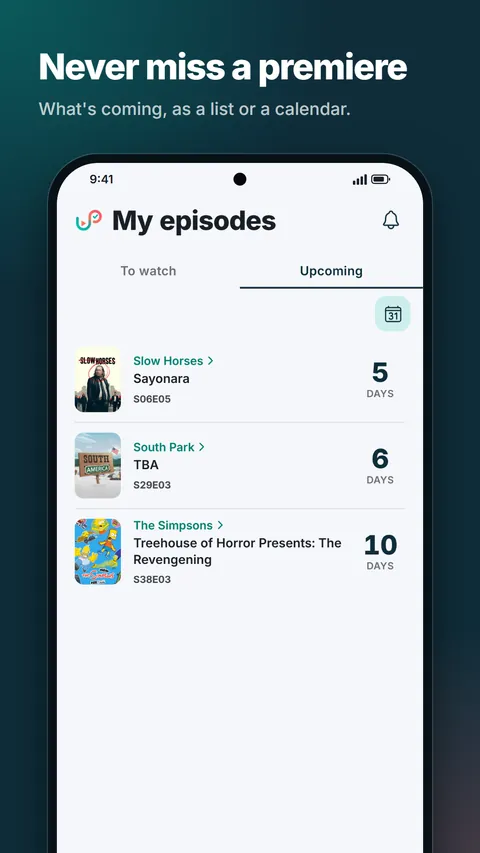 Calendar with the month's upcoming episodes