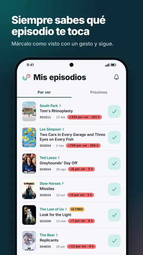 Mis episodios: el siguiente episodio de cada serie, listo para marcar