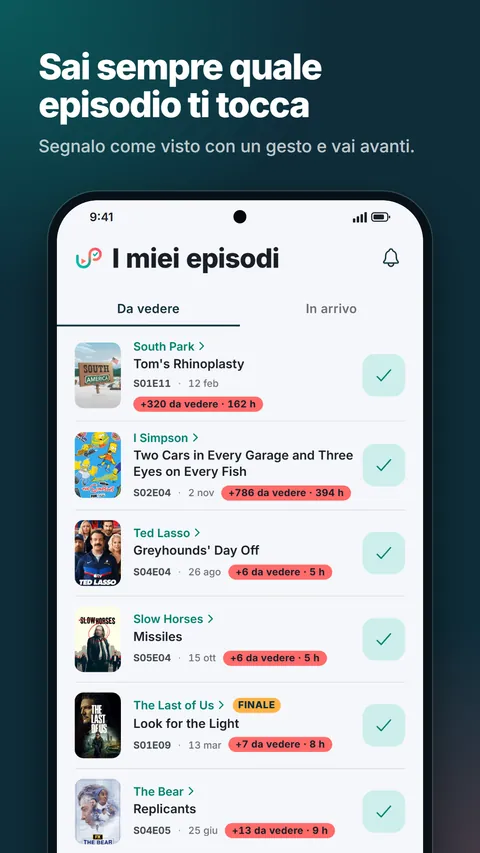I miei episodi: il prossimo episodio di ogni serie, pronto da spuntare