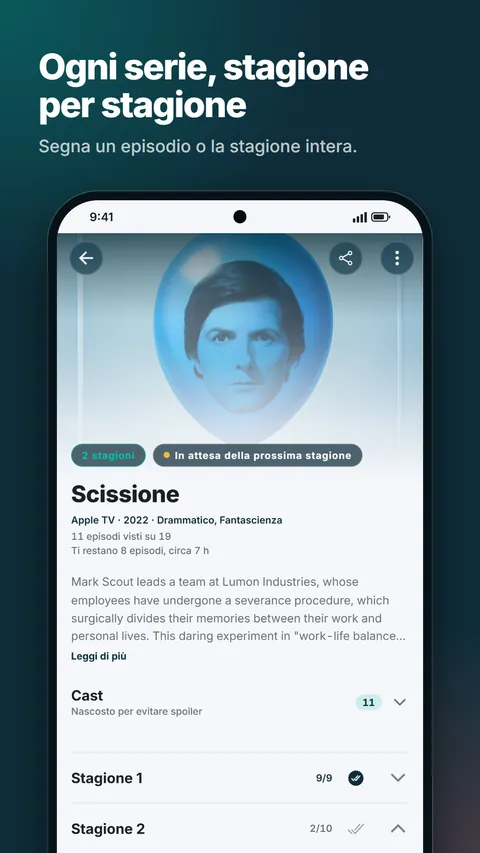 Scheda di una serie con stagioni ed episodi
