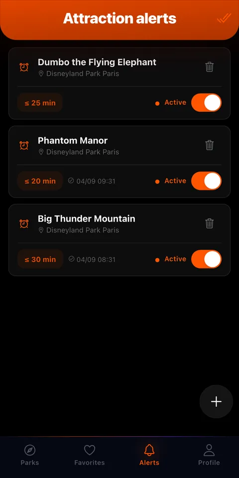 Wait alerts active on three rides