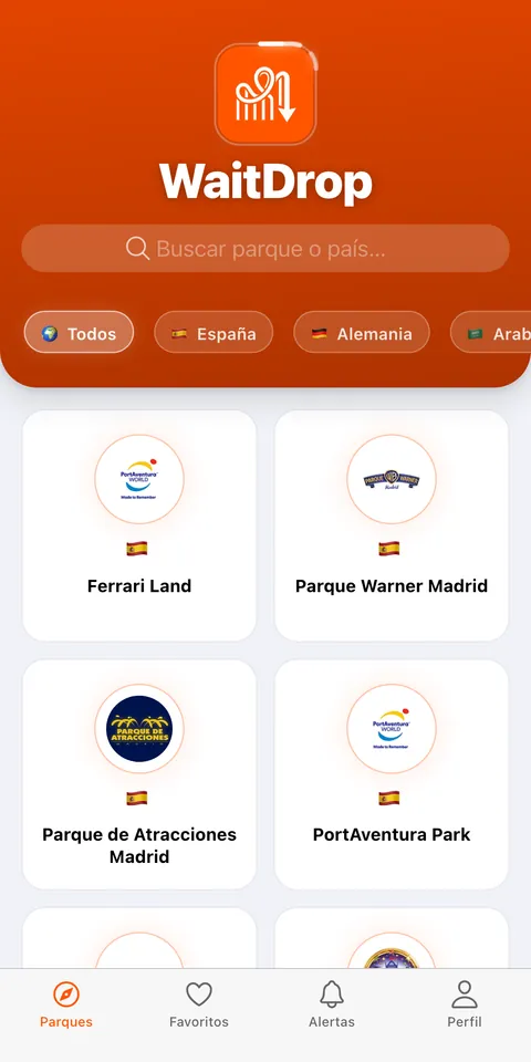 Lista de parques temáticos en WaitDrop