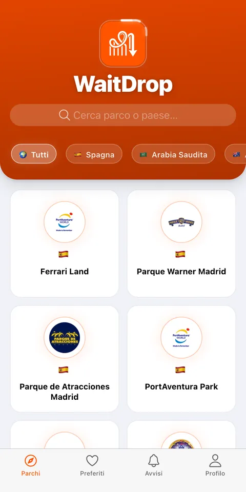 Elenco dei parchi a tema in WaitDrop